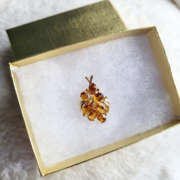 Gorgeous Genuine Citrine multi stones 14k solid gold pendant 🧡✨️ New! - Picture 1 of 11